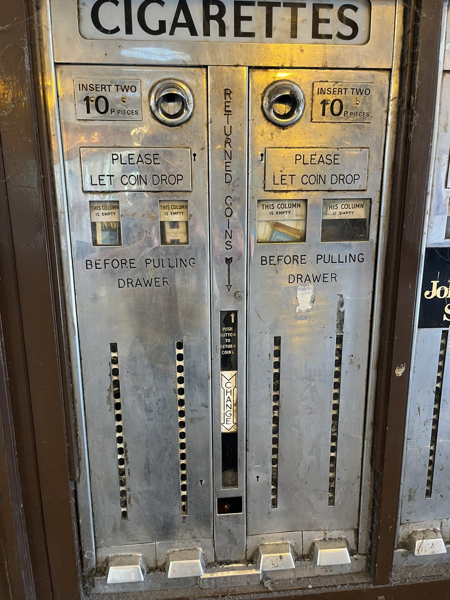 Uxbridge Station boasts this vintage cigarette vending machine complete with No.   6 &amp; Embassy Regal packs inside.