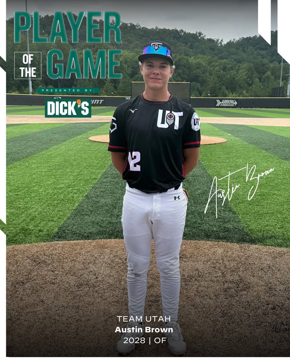 Prep Baseball (@prepbaseball) on Twitter photo Congrats to โ28 OF Austin Brown (UT) for earning the <a href="/DICKS/">DICK'S Sporting Goods</a> Sporting Good Player of the Game. ๐ฅ #PBFG24
Brown went 2-for-2 with a HR and a single for Team <a href="/PrepBaseballUT/">Prep Baseball Utah</a> ๐ Congrats to โ28 OF Austin Brown (UT) for earning the <a href="/DICKS/">DICK'S Sporting Goods</a> Sporting Good Player of the Game. ๐ฅ #PBFG24
Brown went 2-for-2 with a HR and a single for Team <a href="/PrepBaseballUT/">Prep Baseball Utah</a> ๐