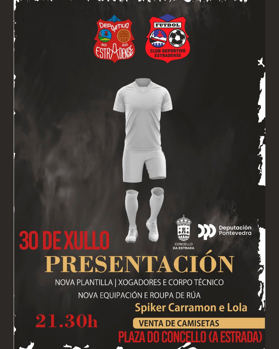 CD_Estradense's tweet photo. IMPORTANTE

Este vindeiro 30 de xullo ás 21:30 na praza do concello estaremos presentando o plantel para esta tempada e a NOVA EQUIPACIÓN. ⚽️🎉

Agardámosvos este martes 30 de xullo na praza do concello. Non faltedes!

#PresentaciónPlantel #NovaEquipación #ForzaRoxillos https://t.co/BRvOnZLOTb