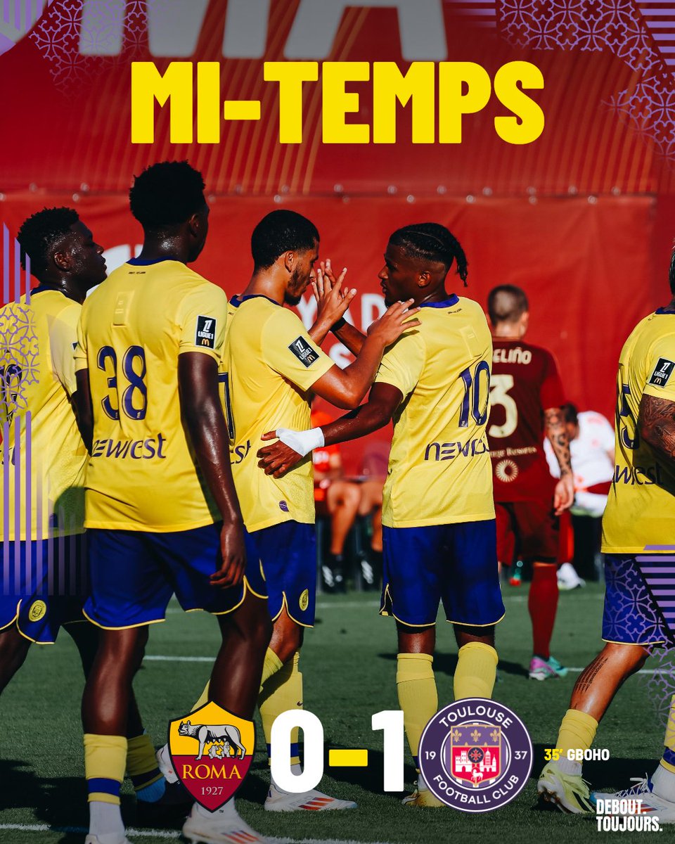 ToulouseFC's tweet photo. Auteurs d'une bonne première période, nos Violets ont été récompensés par ce but de Yann et rentrent au vestiaire avec l'avantage au score !
#ROMATFC #PrépaTFC https://t.co/hDjQ54o8gy