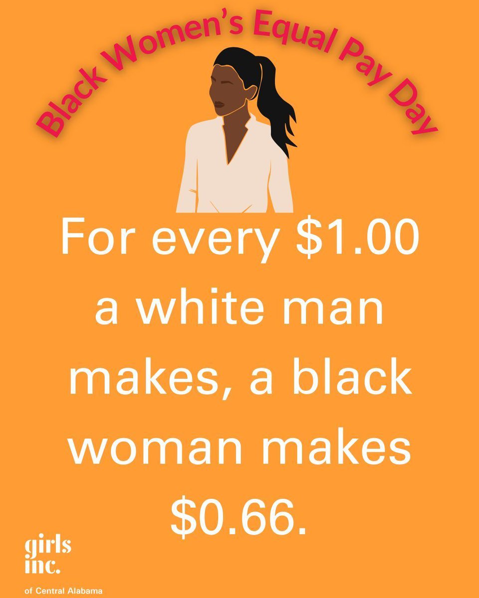 Did you know - Black women must work until this day in 2024 to earn what white men made by the end of 2023.

Together, we can promote equality and support each other.

Learn more about Girls Inc. National Policy and Advocacy Platform! buff.ly/3Soduqm