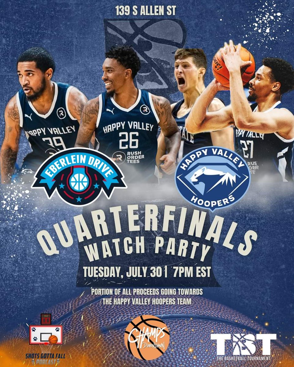 Shots Gotta Fall: A Penn State 🏀 Podcast (@shotsgottafall) on Twitter photo The first ever <a href="/thetournament/">TBT</a> watch party, hosted by us at <a href="/ChampsPennState/">Champs Downtown</a> Tuesday night. All to support <a href="/HappyValley_TBT/">Happy Valley Hoopers</a>!!!! The first ever <a href="/thetournament/">TBT</a> watch party, hosted by us at <a href="/ChampsPennState/">Champs Downtown</a> Tuesday night. All to support <a href="/HappyValley_TBT/">Happy Valley Hoopers</a>!!!!