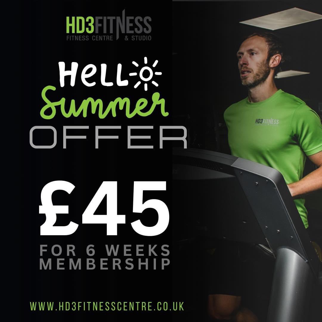 Check out our ☀️ 𝗦𝗨𝗠𝗠𝗘𝗥 𝗢𝗙𝗙𝗘𝗥 ☀️

6 weeks membership for £45 

Includes ALL classes 

**𝗟𝗶𝗺𝗶𝘁𝗲𝗱 𝗼𝗳𝗳𝗲𝗿 - 𝗲𝗻𝗱𝘀 𝟯𝟭𝘀𝘁 𝗔𝘂𝗴𝘂𝘀𝘁**

Join now 📲 hd3fitnesscentre.co.uk
