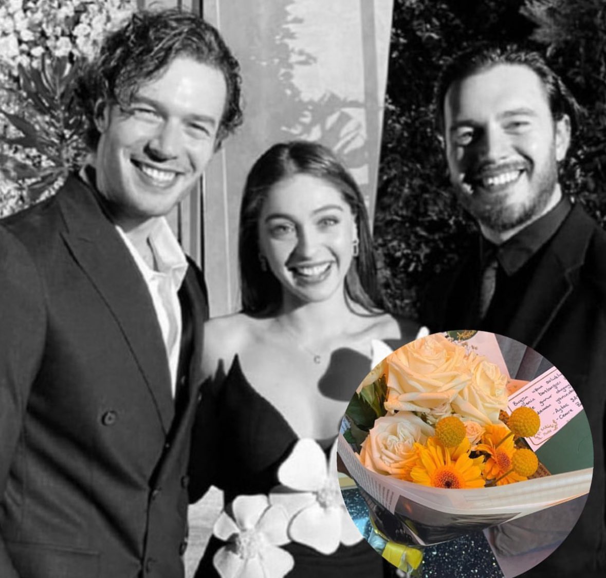 Aytaç Şaşmaz ve Cemre Baysel çifti, çekimleri başlayan #KörNokta dizisi için İsmail Ege Şaşmaz’a çiçek gönderdi.