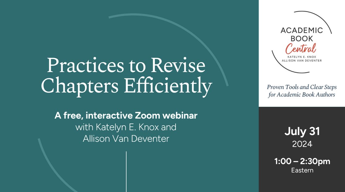 Katelyn Knox @katelynknox.bsky.social (@katelyneknox) on Twitter photo Want to see what we mean when we say the workbook EMPOWERS YOU? Join us NEXT WEEK for a FREE Zoom workshop on practices you can use to revise your chapters (or journal articles!) efficiently. And yes, we'll distribute the replay to registrants. us02web.zoom.us/meeting/regist… Want to see what we mean when we say the workbook EMPOWERS YOU? Join us NEXT WEEK for a FREE Zoom workshop on practices you can use to revise your chapters (or journal articles!) efficiently. And yes, we'll distribute the replay to registrants. us02web.zoom.us/meeting/regist…