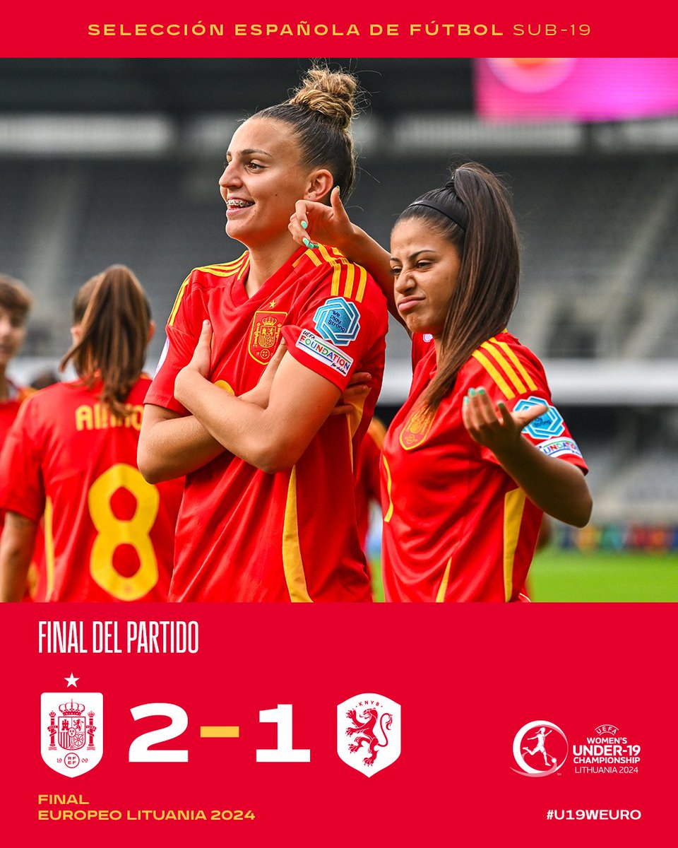 🏁 𝘍𝐼𝘕𝐴𝘈𝐴𝘈𝐴𝘈𝐴𝘈𝐿

¡¡¡𝗦𝗢𝗠𝗢𝗦 𝗖𝗔𝗠𝗣𝗘𝗢𝗡𝗔𝗦 𝗗𝗘 𝗘𝗨𝗥𝗢𝗣𝗔 𝗦𝗨𝗕-𝟭𝟵!!! 

🇪🇸 2-1 🇳🇱 | 120'

#U19EURO