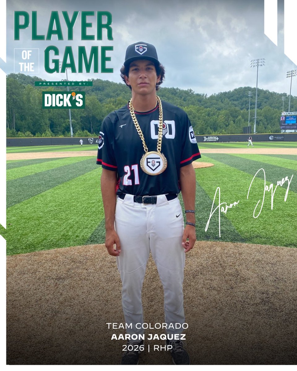 Prep Baseball (@prepbaseball) on Twitter photo Congrats to RHP Aaron Jaquez (CO) for earning the <a href="/DICKS/">DICK'S Sporting Goods</a> Sporting Goods Player of the Game.๐ฅ #PBFG24
Jaquez tossed 3 innings with 7 Kโs for Team @pbrcolorado FB sat 89-92 mph. Congrats to RHP Aaron Jaquez (CO) for earning the <a href="/DICKS/">DICK'S Sporting Goods</a> Sporting Goods Player of the Game.๐ฅ #PBFG24
Jaquez tossed 3 innings with 7 Kโs for Team @pbrcolorado FB sat 89-92 mph.