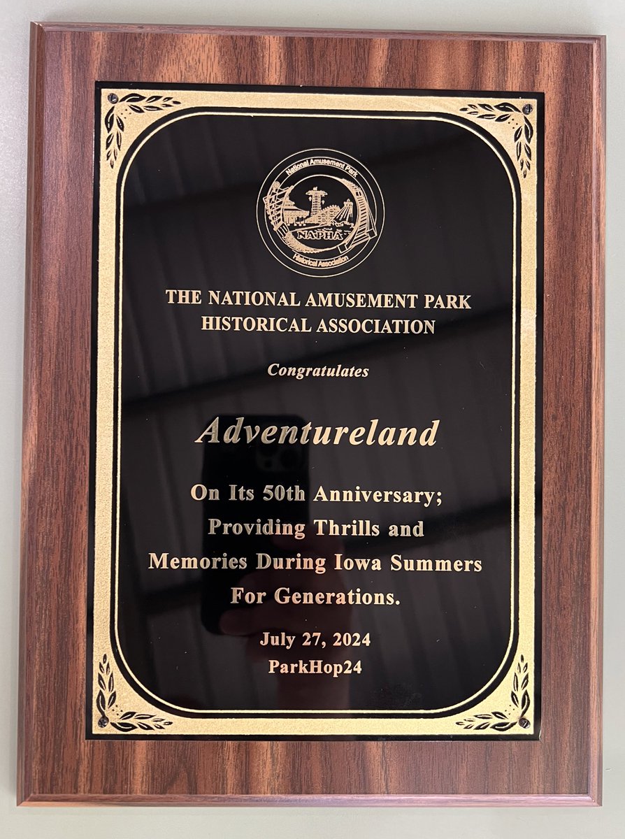 What an honor to be recognized by the National Amusement Park Historical Association for 50 years of fun-filled days at Adventureland!