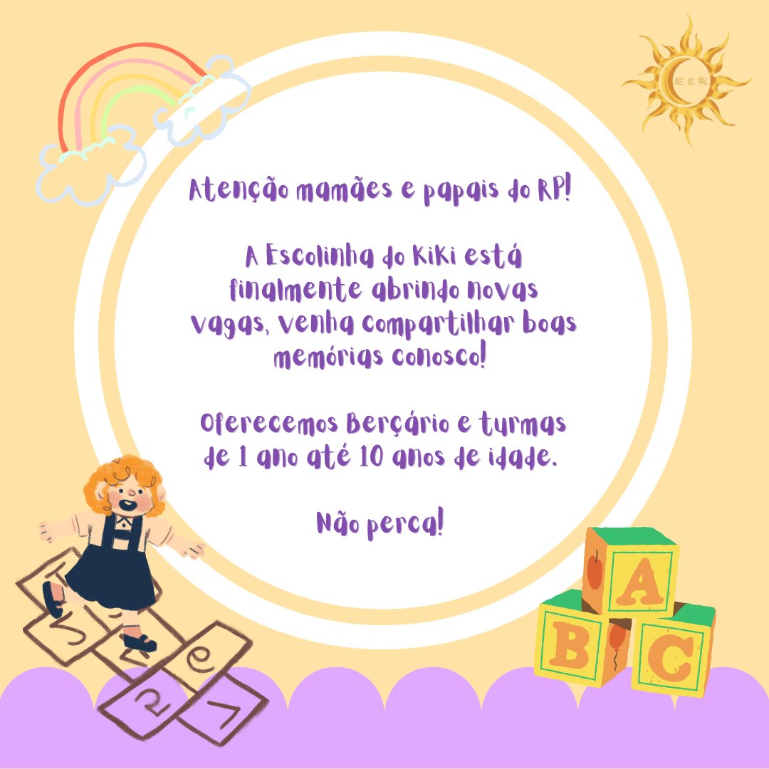 𝘼𝙏𝙀𝙉ÇÃ𝙊 𝙈𝘼𝙈Ã𝙀𝙎 𝙀 𝙋𝘼𝙋𝘼𝙄𝙎 𝘿𝙊 𝙍𝙋 — 𝘌𝘚𝘛𝘈𝘔𝘖𝘚 𝘊𝘖𝘔 𝘝𝘈𝘎𝘈𝘚 𝘈𝘉𝘌𝘙𝘛𝘈𝘚 💯

é com muita prazer e entusiasmo que anuncio a abertura das novas matrículas na Escolinha! somos a escola que você precisa para acompanhar seus filhos ❤
‌ ‌ ‌ ‌ ‌ ‌ ‌ ‌