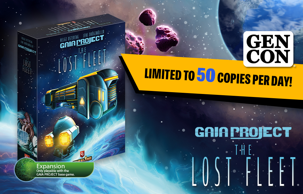 Exciting news! Gaia Project: The Lost Fleet expansion will be available at Gen Con next week with limited copies (50 per day). Swing by Booth 1743 to grab your copy! #GaiaProject #TheLostFleet #BoardGames #TabletopGames