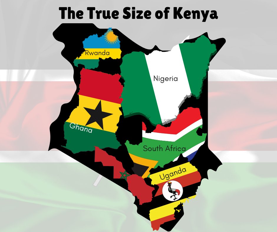 Kenya is indeed the giant of Africa. Unfortunately, modern maps have downplayed the true size of Kenya in comparison to other countries in Africa. Here is the actual map of Kenya which no one shows you.