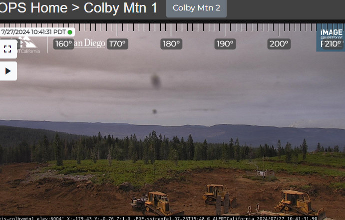 DavidLittleNVCF's tweet photo. Look at the bulldozers cutting defensible space around the Colby Mountain lookout. They're not messing around. #ParkFire https://t.co/NHw9zN1n0R