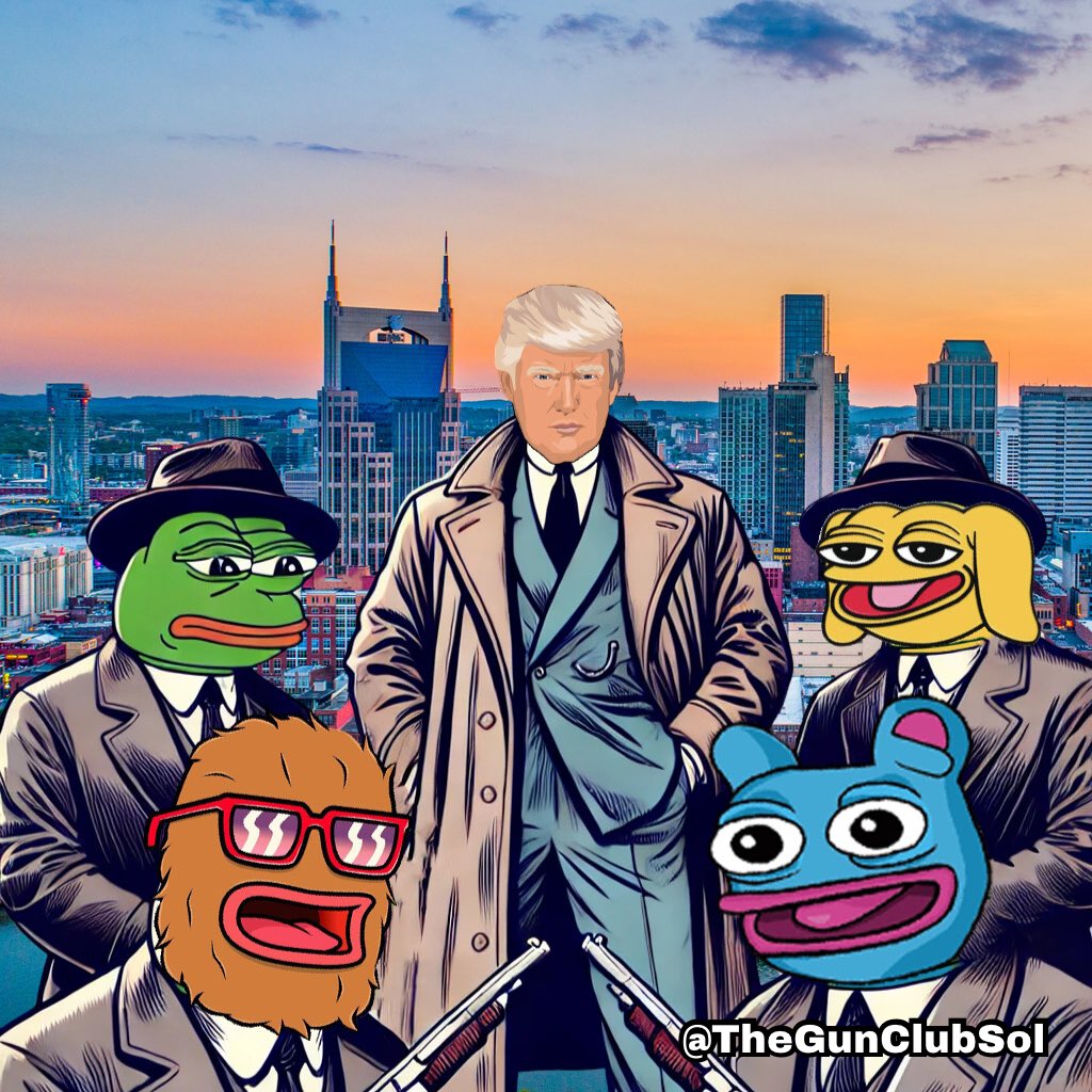 TheGunClubSol's tweet photo. We’re at #Bitcoin2024Nashville keeping a watchful eye @realDonaldTrump! 

#TheGunClub got this guys he’s safe in our hands 😉 
#Memecoin #BTC https://t.co/Xi4NXJlJtF