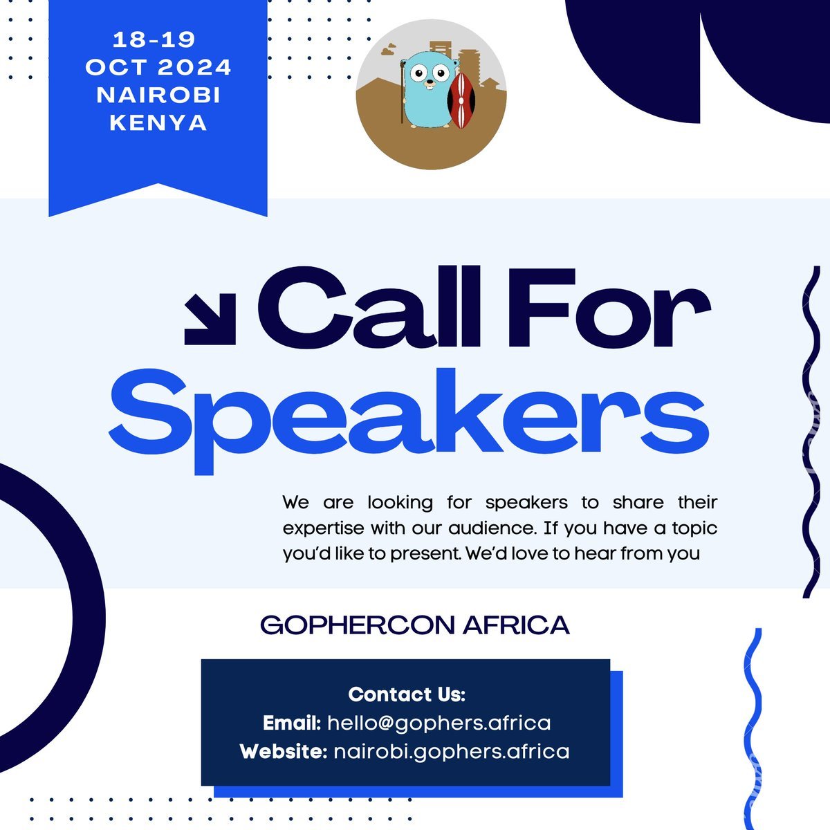 marvin_hosea's tweet image. If you&apos;d like to speak at the first GopherCon in Africa, submit your Call for Speakers (CFS) by midnight EAT. 

Alternatively, feel free to purchase a ticket. 

Link: nairobi.gophers.africa