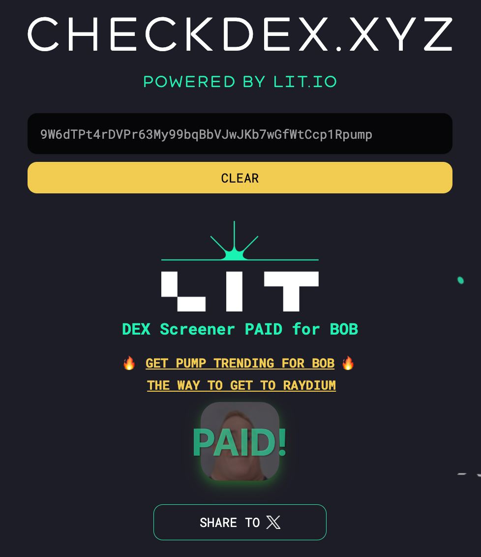 SolMrBob's tweet photo. DEX IS PAID https://t.co/WgmD5zxuUJ