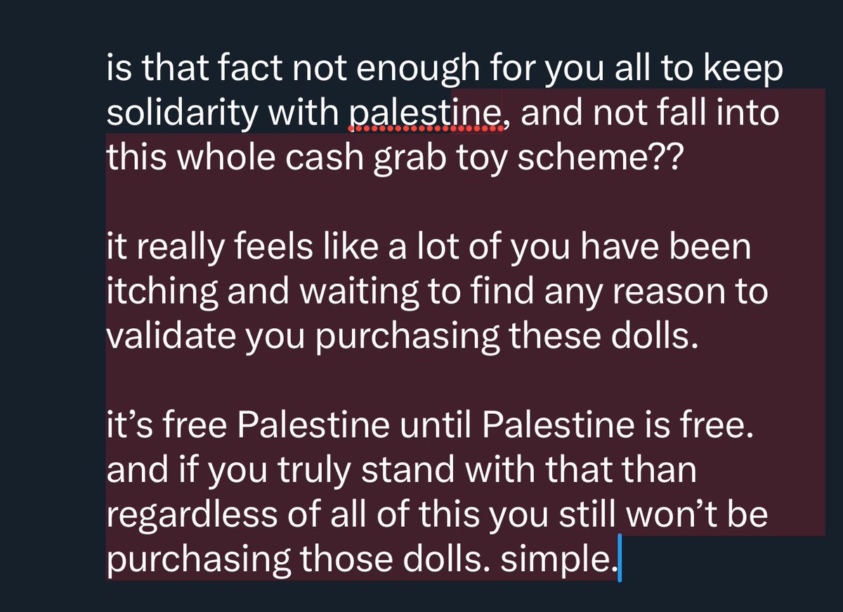 the 180 i’ve seen this whole community do over stellz’s thread is so wild to me.

yes it is not known if the toys revenue is directly funding the genocide, but the ceo of the company is a raging violent zionist?!