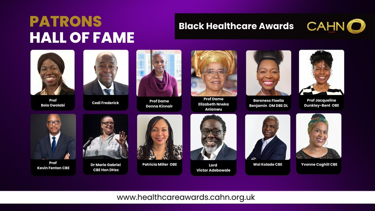 Our patrons’ support, backing, and advocacy for the Black Healthcare Awards and CAHN is priceless. They help us enter bigger spaces and share our vision to celebrate black healthcare professionals. 
Meet them here: healthcareawards.cahn.org.uk/patrons/ #BHAwards24