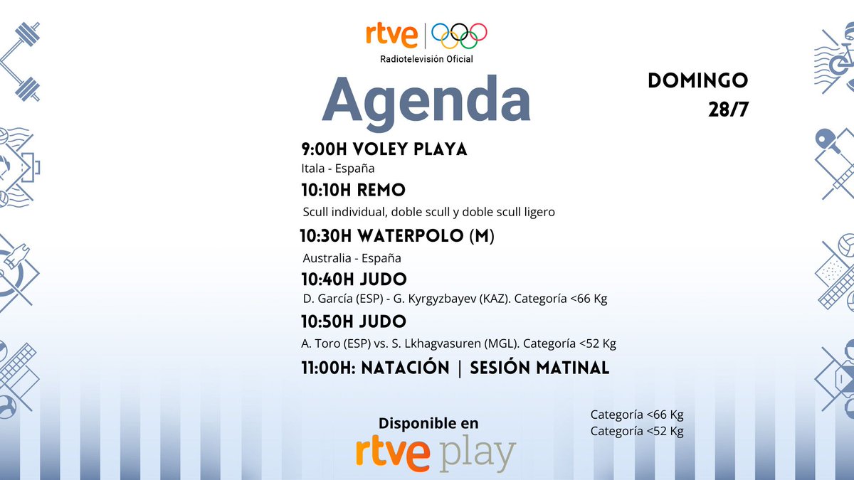rtveplay's tweet photo. Aquí tenéis los horarios del domingo 28 de julio de los Juegos Olímpicos #Paris2024 #ParísRTVE28J 

Y ojo que se vienen curvas...

📰Toda la información: https://t.co/3W0UfjF8Ir https://t.co/yMtflpuRyj