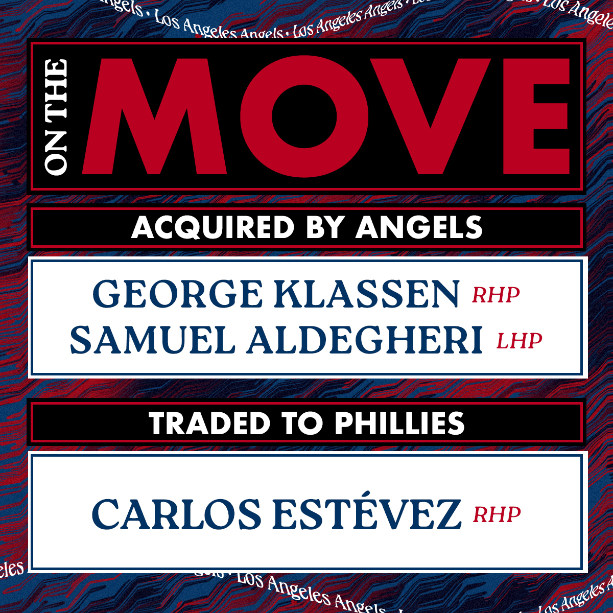 Angels's tweet image. OFFICIAL: The Angels have acquired RHP George Klassen and LHP Samuel Aldegheri from the Philadelphia Phillies in exchange for RHP Carlos Estévez.