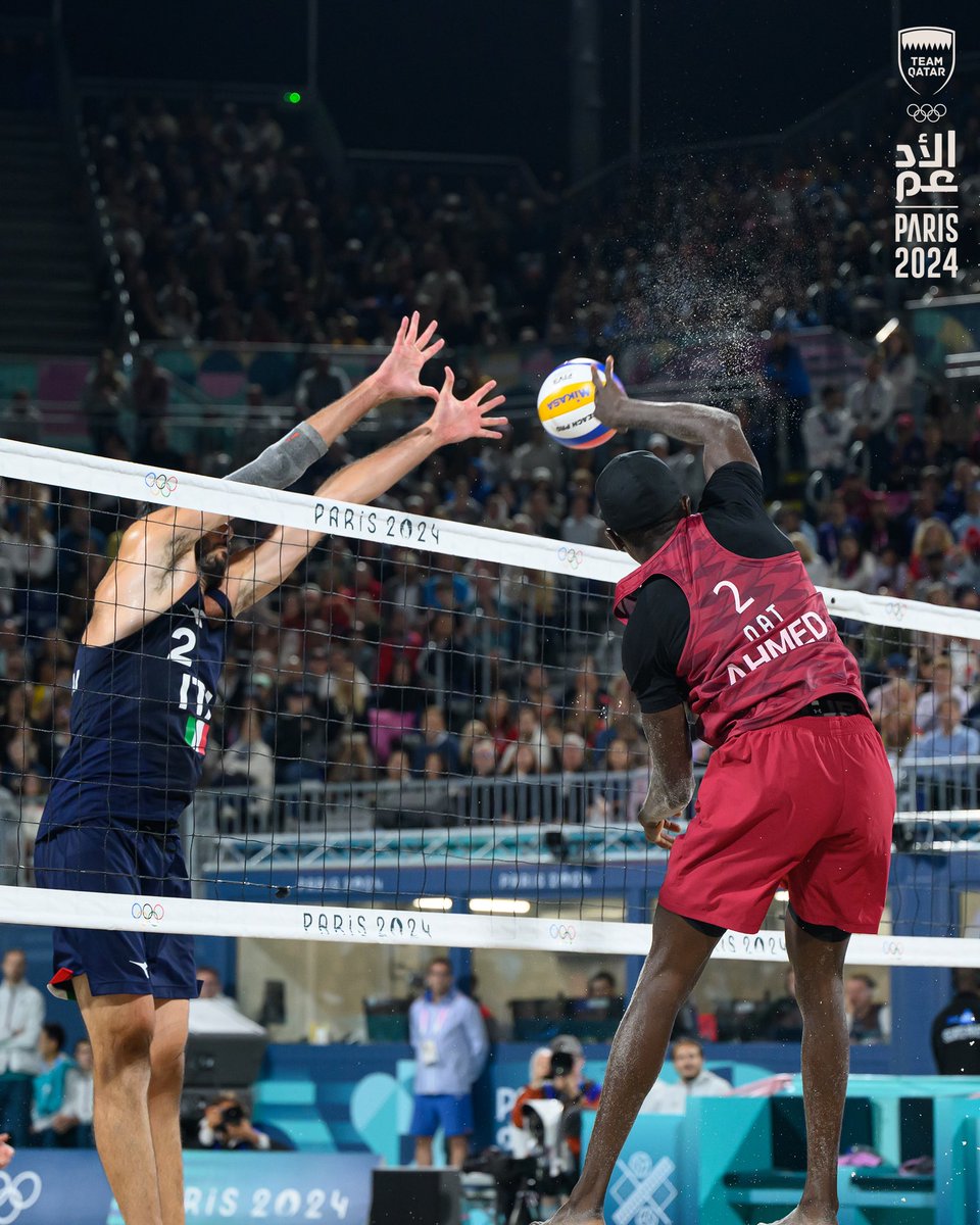 qatar_olympic's tweet photo. الفوز الأول للأدعم 🇶🇦💪

أبطالنا لكرة الطائرة الشاطئية شريف يونس وأحمد تيجان يحققان الفوز في مبارتهم الأولى بأولمبياد باريس 2024 بفوزهم على المنتخب الإيطالي بنتيجة 2-0

خطوة بخطوة يا أبطال 🇶🇦

First victory for Team Qatar 🇶🇦

Our beach volleyball duo of Cherif Younousse and Ahmed Tijan won their first match at the Paris 2024 Olympics, winning Italy 2-0.

Step by step, the dream will come true.. 🇶🇦💪

#كلنا_الأدعم #WeAreTeamQatar #Paris2024