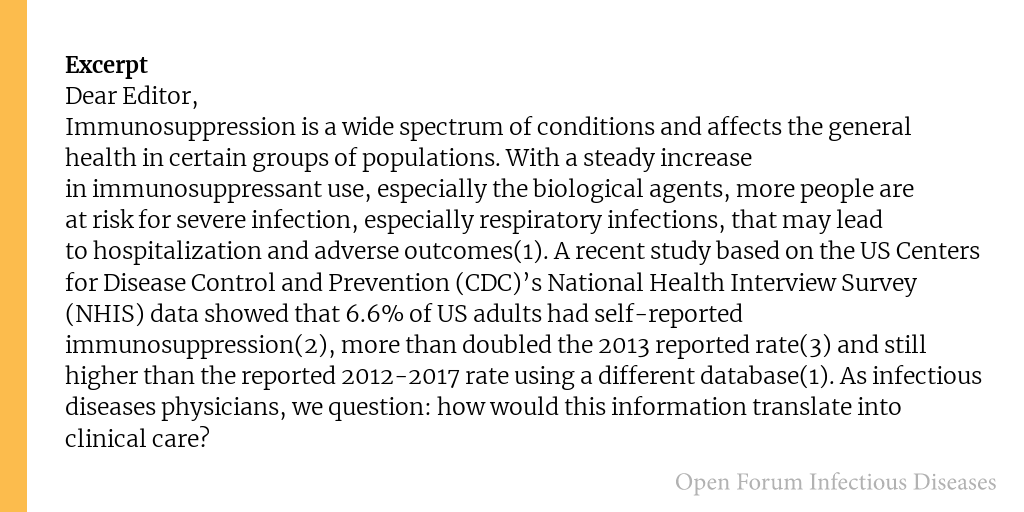 Higher Prevalence of Immunosuppression Among US Adults: Implications for COVID-19 and Respiratory Pathogen Vaccinations

✅ Just Accepted
🔗 doi.org/10.1093/ofid/o…