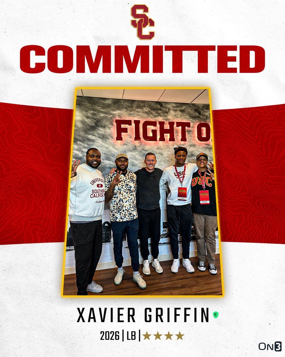 On3 Recruits (@on3recruits) on Twitter photo 🚨BREAKING🚨 Elite 2026 LB Xavier Griffin has committed to USC✌️
Griffin ranks No. 27 NATL. (No. 2 LB) in the 2026 class⭐️
More from <a href="/ChadSimmons_/">ChadSimmons</a>: on3.com/college/usc-tr… 🚨BREAKING🚨 Elite 2026 LB Xavier Griffin has committed to USC✌️
Griffin ranks No. 27 NATL. (No. 2 LB) in the 2026 class⭐️
More from <a href="/ChadSimmons_/">ChadSimmons</a>: on3.com/college/usc-tr…