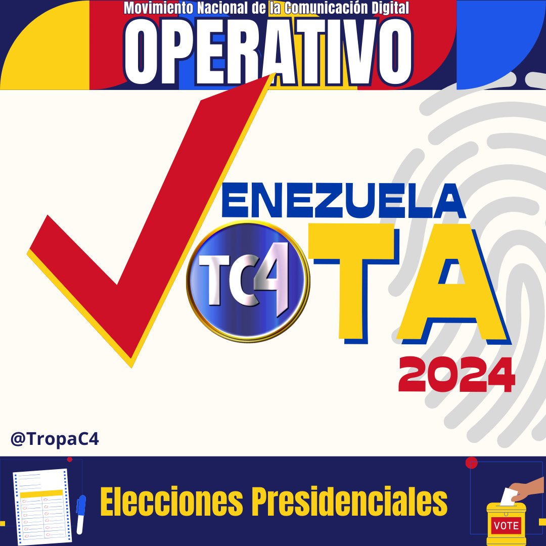 TropaC4 (@tropac4_hc) on Twitter photo Mañana desde bien temprano... #operativo
#venezuelavota2024 #TC4
#eleccionespresidenciales
#venezuela #tropac4 #habraseñales
.
.
.@tropac4 .@vtv_canal8 .<a href="/mippcivzla/">MIPPCI</a> .<a href="/Conatel/">Conatel Venezuela</a> .<a href="/dcabellor/">Diosdado Cabello R</a>.<a href="/partidopsuv/">PSUV</a> .<a href="/nahumjfernandez/">Nahum Fernandez</a> .<a href="/aberroteran/">Arnaldo berroteran</a> .<a href="/ricardokonducta/">Ricardo Gonzalez</a> .@freddybernalven Mañana desde bien temprano... #operativo
#venezuelavota2024 #TC4
#eleccionespresidenciales
#venezuela #tropac4 #habraseñales
.
.
.@tropac4 .@vtv_canal8 .<a href="/mippcivzla/">MIPPCI</a> .<a href="/Conatel/">Conatel Venezuela</a> .<a href="/dcabellor/">Diosdado Cabello R</a>.<a href="/partidopsuv/">PSUV</a> .<a href="/nahumjfernandez/">Nahum Fernandez</a> .<a href="/aberroteran/">Arnaldo berroteran</a> .<a href="/ricardokonducta/">Ricardo Gonzalez</a> .@freddybernalven