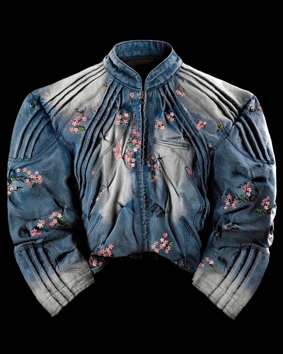 badson__'s tweet image. CHERRY BLOSSOM ‘OVERGROWTH’ DENIM RACER JACKET