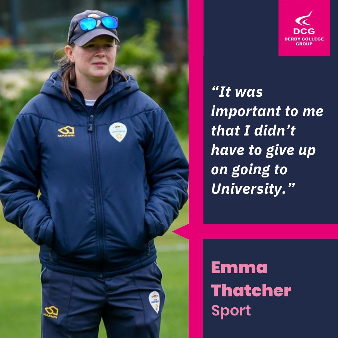 derbycollege's tweet photo. Former level 3 Sport student Emma was delighted to discover that University was still on the cards for her after she switched from A-levels as they weren't for her 🏏 

Here's her DCG story 👇 
https://t.co/d3wL8hINXN https://t.co/oXykQ9Wvqh