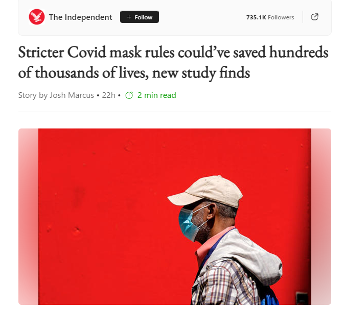 1goodtern's tweet photo. No f***ing kidding.
🤬
"Stricter Covid mask rules could’ve saved hundreds of thousands of lives, new study finds" https://t.co/JvY9Zetjao