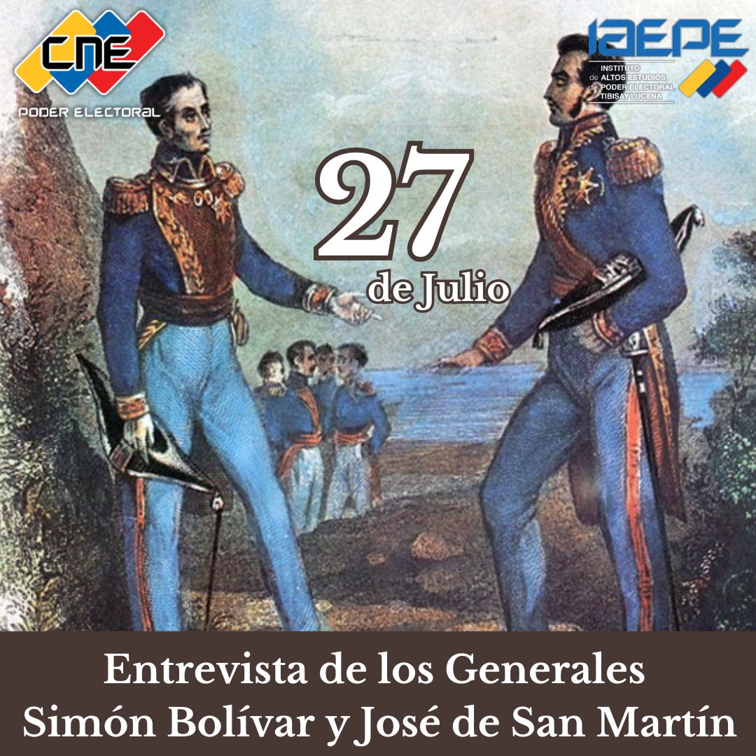 El <a href="/IAEPE_VZLA/">INSTITUTO DE ALTOS ESTUDIOS DEL PODER ELECTORAL</a> les recuerda la efeméride. 

Tal día como hoy se realiza en Guayaquil, Ecuador la entrevista de los Generales Simón Bolívar y José de San Martín.

#efemérides #entrevista #generales #simónbolívar #josédesanmartín #cne #iaepe #iaepetl #venezuela🇻🇪
