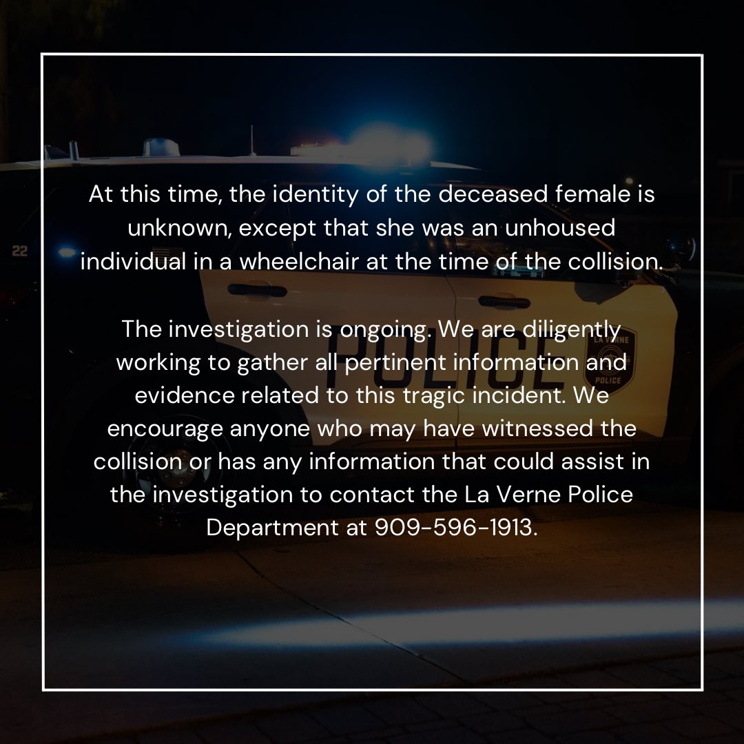 LaVernePD's tweet photo. Press Release: La Verne, CA. Fatal Traffic Collision. https://t.co/qX2M07npJR https://t.co/lXvfsv2xxJ