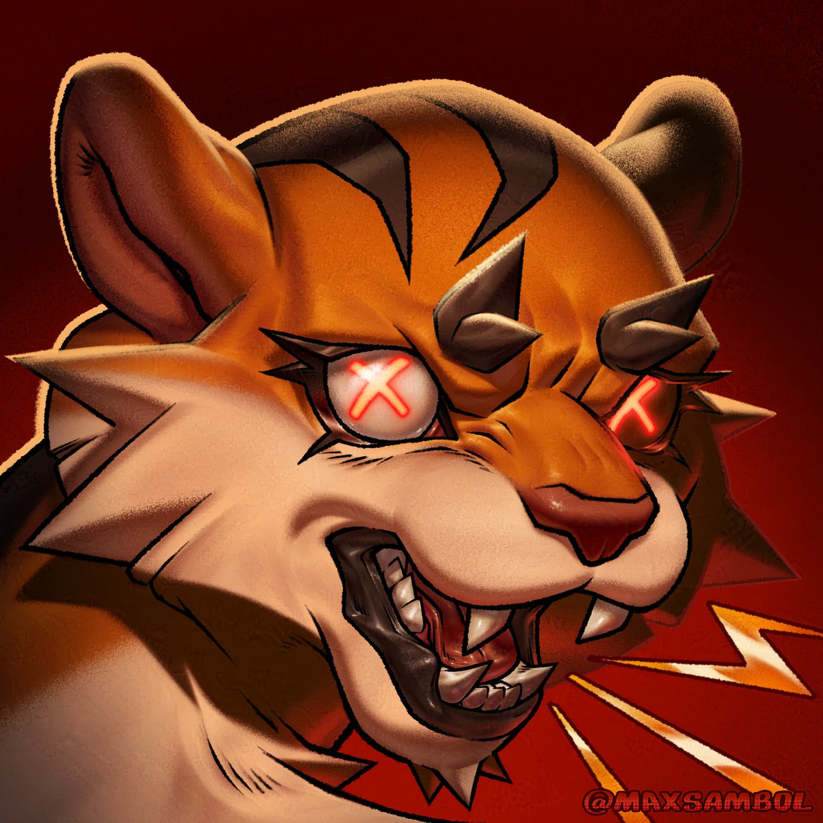Maxsambol's tweet photo. GYAO ⚡🐅

Artfight piece I made for @/C0R8IN! 

I was aiming for the style League of Legends uses for their player icons https://t.co/Ux6Rj4fNvI