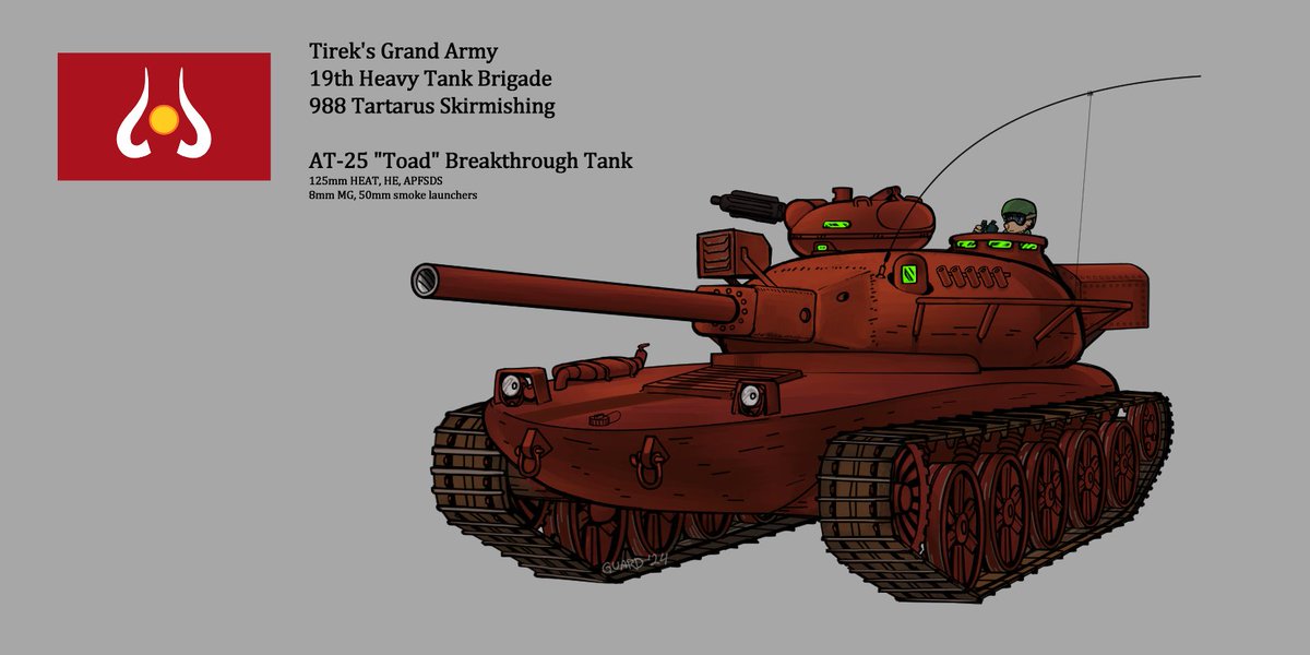 The AT-25 was a heavy assault tank fielded by Lord Tirek's land forces, participating in the original exploitation campaign on Earth and subsequent skirmishing on Tartarus. The hull is a truly gargantuan monolithic casting able to shrug off most AP rounds at medium distances.