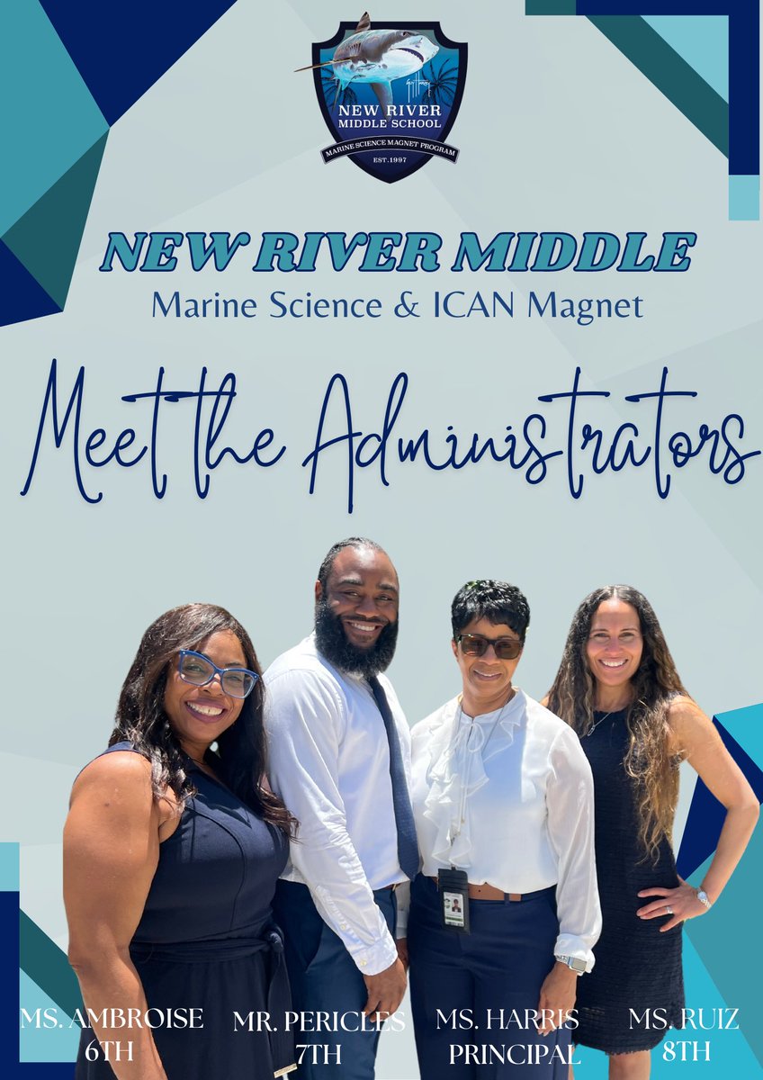 🚨🚨Introducing the New River Middle School Dream Team! 🚨🚨
Here to serve students and the community of Fort Laudedale. 
<a href="/BCPSLeadership/">BCPS Leadership</a> <a href="/LezondraH/">Lezondra Harris NRMS</a> <a href="/MsAmbroyzee/">Charlene Ambroise</a> #administrators
