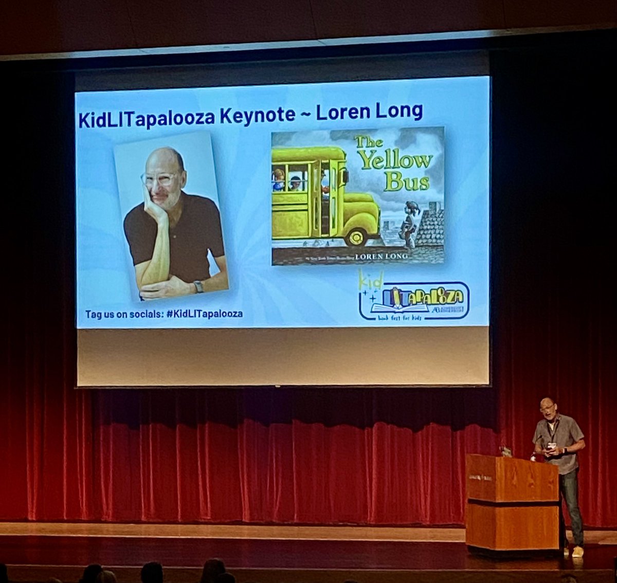 Spent the last two days hearing all about books from #kidlit authors! <a href="/dsantat/">Dan Santat</a> and <a href="/bottomshelfbks/">Minh Lê</a> were hilarious during their keynote, and <a href="/lorenlong/">Loren Long</a>’s inspiration for The Yellow Bus was fascinating. I got to bring so many books back for my fifth graders next month! @LITapalooza