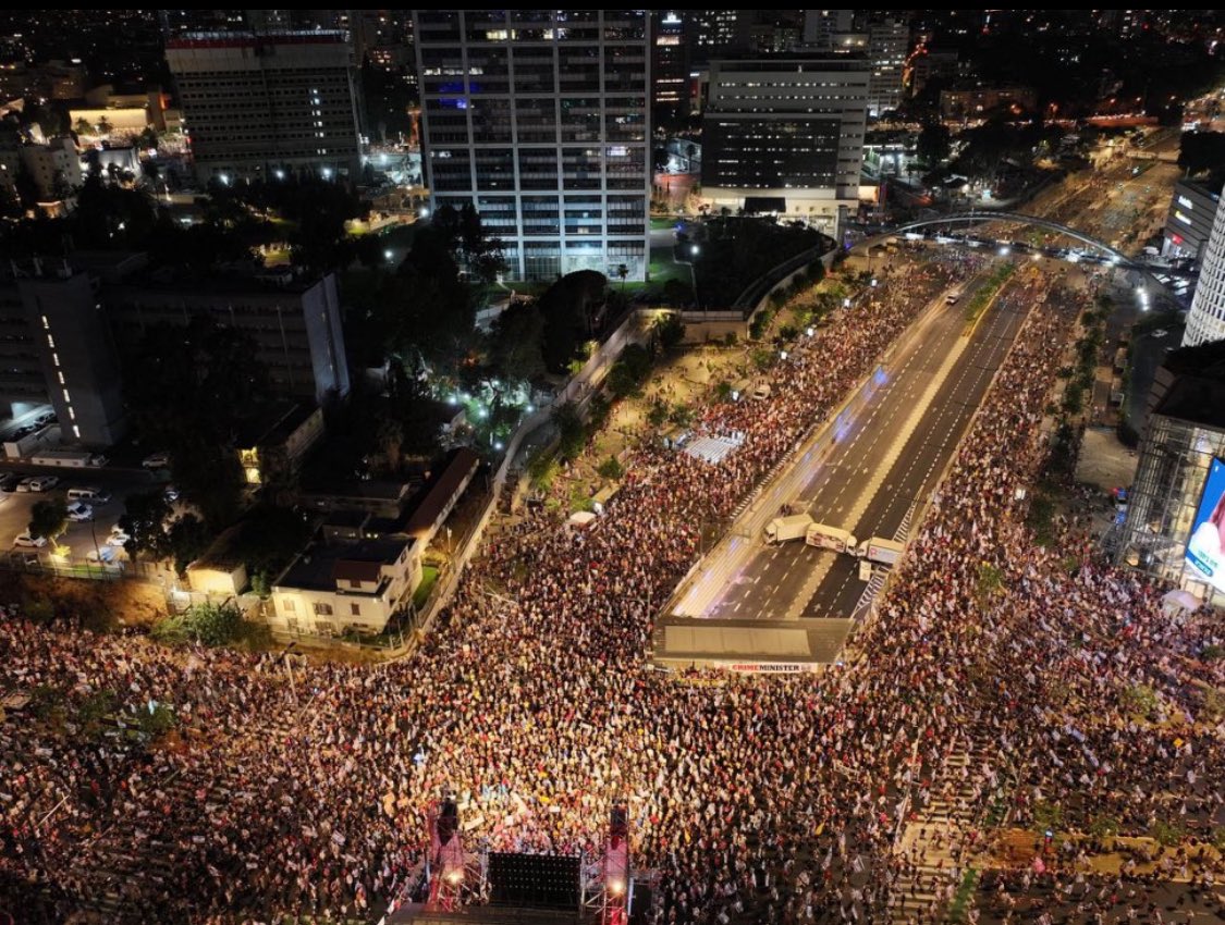 Tel Aviv tonight. Enough! Do the damn deal. End this nightmare. Bring the hostages home. No to war in Lebanon. Do the deal!