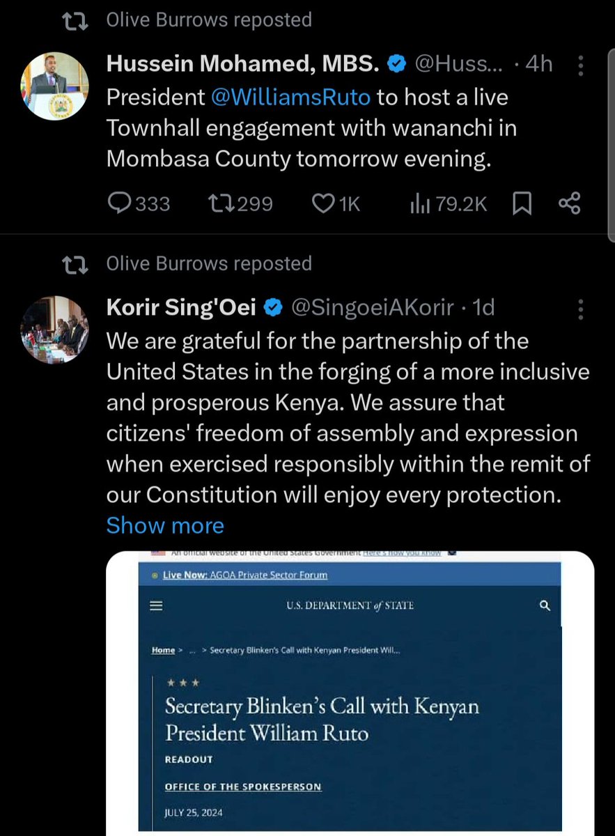 TeyaKevin's tweet photo. Olive Burrows' last two retweets are from government officials: the Spokesperson and a Principal Secretary. https://t.co/o4VNUxgN2j