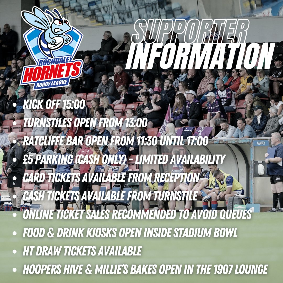 RochdaleHornets's tweet photo. Important Event Information!

We are anticipating the largest attendance in over 7 years at Spotland today.

Buy your tickets online to avoid significant queues on arrival. Limited tickets remaining!

https://t.co/lOsjFRFzdq https://t.co/K7OLwOMvfn