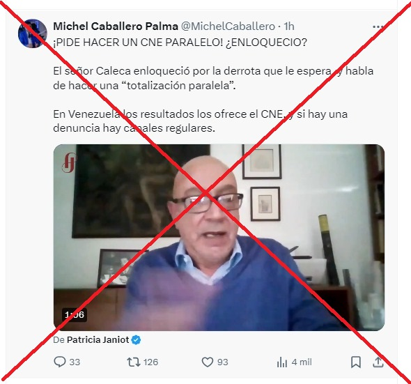 #27Jul ¿Andrés Caleca (<a href="/ajcaleca/">Andrés Caleca</a>) pidió hacer un “CNE paralelo”, como indica Michel Caballero? No, es paja, de nuevo.