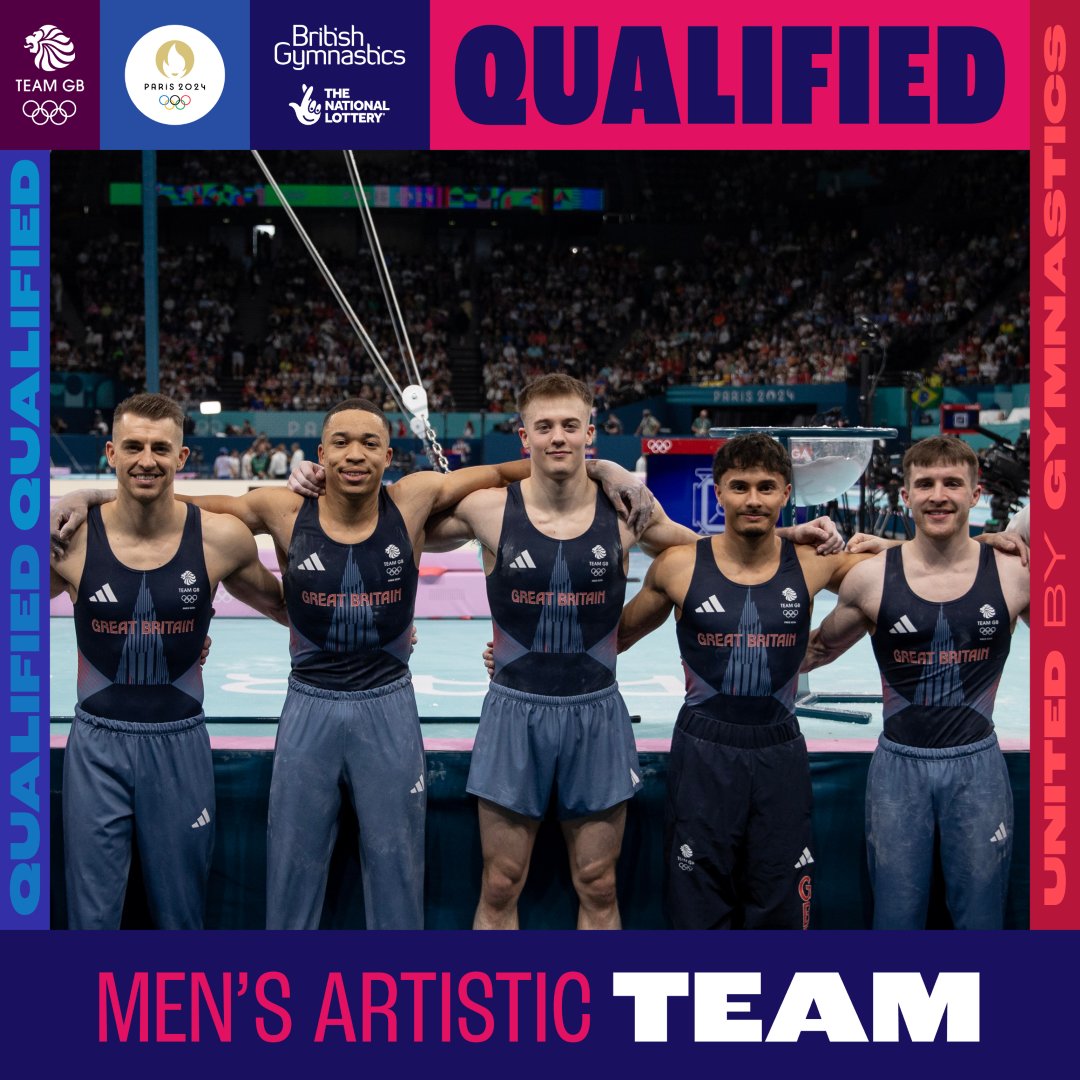 It's OFFICIAL! The GB men's team have done it! 🤩

Max, Joe, Jake, Harry and Luke are through to the men's artistic gymnastics team final 🌟🤸🏻‍♀️🎉

They have qualified in3️⃣rd place to Monday evening's Olympic team final, behind China in first and Japan in 2nd! 🇬🇧

What a way to