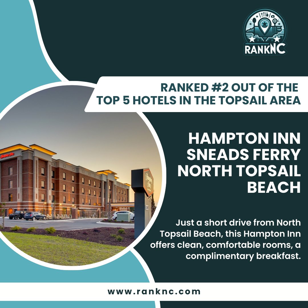 rank_nc's tweet image. Hampton Inn offers clean, comfortable rooms, a complimentary breakfast, and a location convenient for beach-goers and those visiting the Sneads Ferry area.

Click the link to see the full list - bit.ly/4c9gMWh

#RankNC #explorenc #ncadventures #discovercarolina #visitnc
