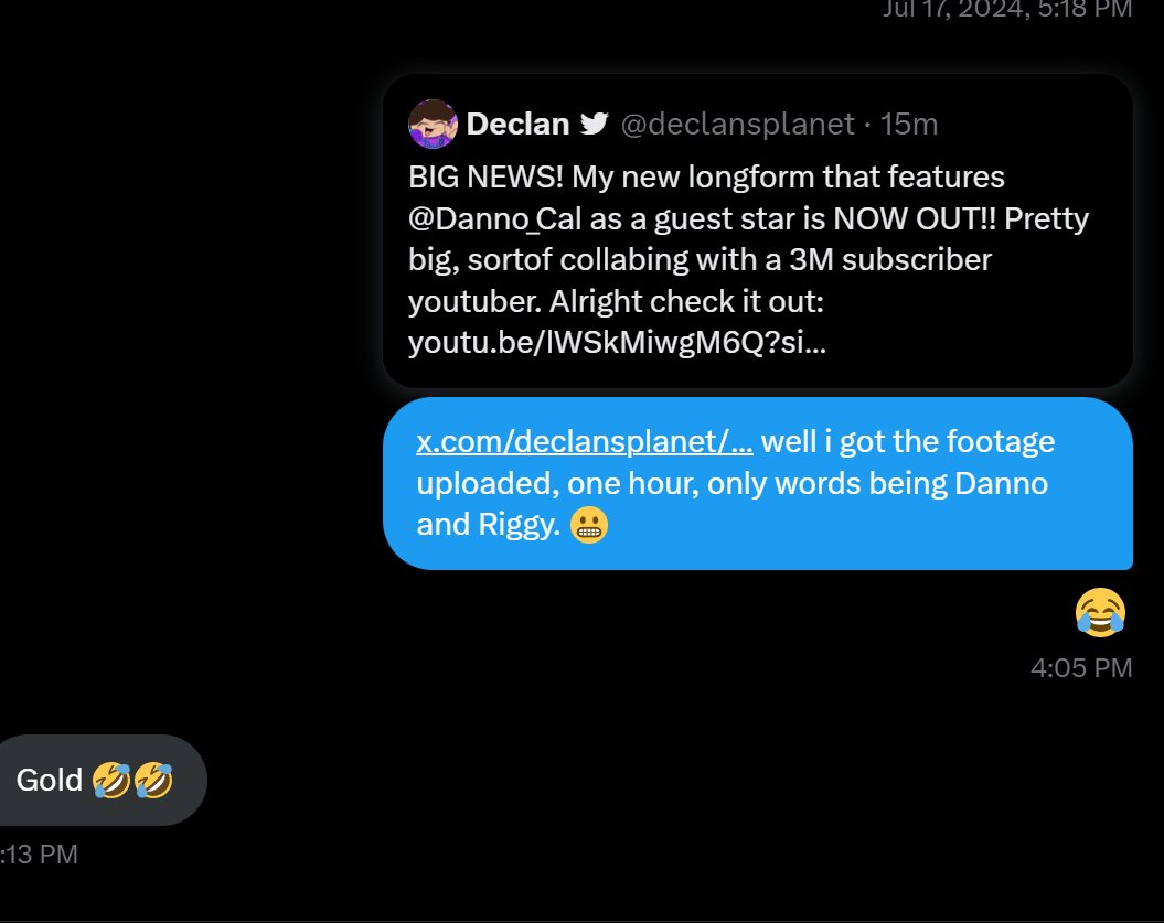 declansplanet's tweet image. Danno's OFFICIAL response! No vid comment but hey i know his thoughts thats what matters lmao

i know riggy would prob have wanted me to say his name more but idc