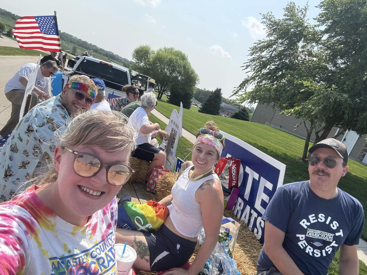 NebraskaDems's tweet photo. Our @LCDP_NE friends put in some work today at the Hickman Hay Days Parade. We appreciate you for spreading the word about candidates and our message. #NebDems #VoteBlueToSaveAmerica #HotDemSummer https://t.co/Ci0qtMFUKf