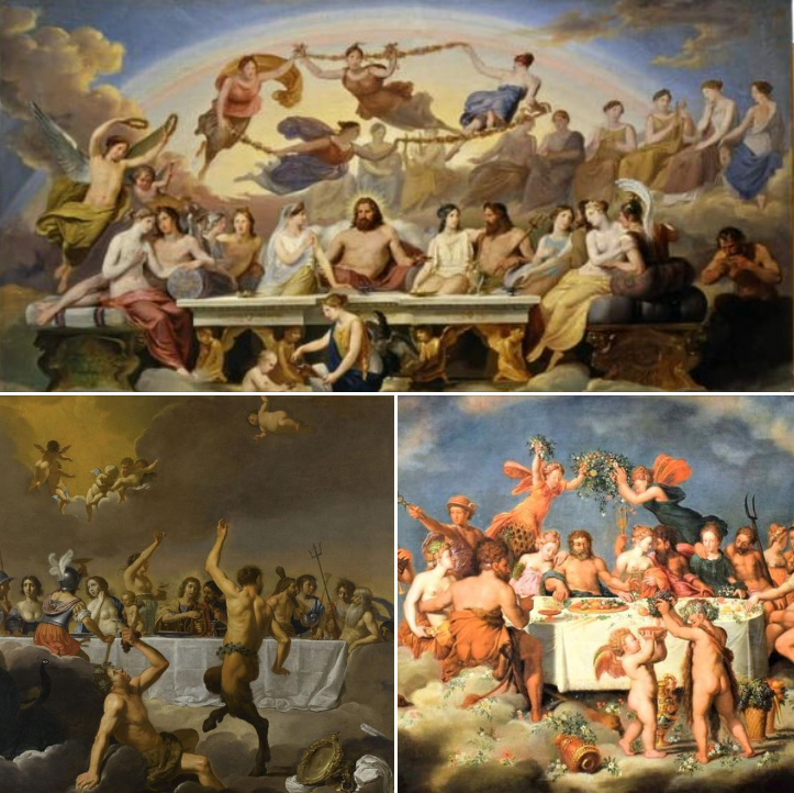 piozyg's tweet photo. Calmi, eh, per quanto kitch, non era l'Ultima Cena ma il banchetto delle divinità olimpiche (con tanto di satiro e aureola a raggiera per Zeus, amante dei travestimenti). Del resto si tratta pur sempre di #Olimpiadi #Paris2024 #GiochiOlimpici #OpeningCeremony #cerimoniadiapertura https://t.co/ItsGQKKrbm