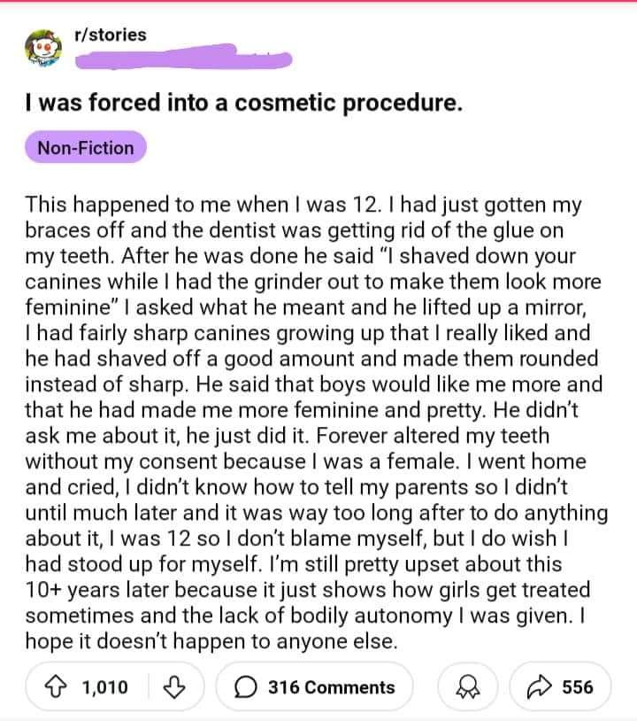 Haunted by the various way patriarchy allows women &amp; children to be violated for men's desires. The "husband stitch," using women's bodies without their consent to teach students, nonconsensual c-sections, forced-birth...