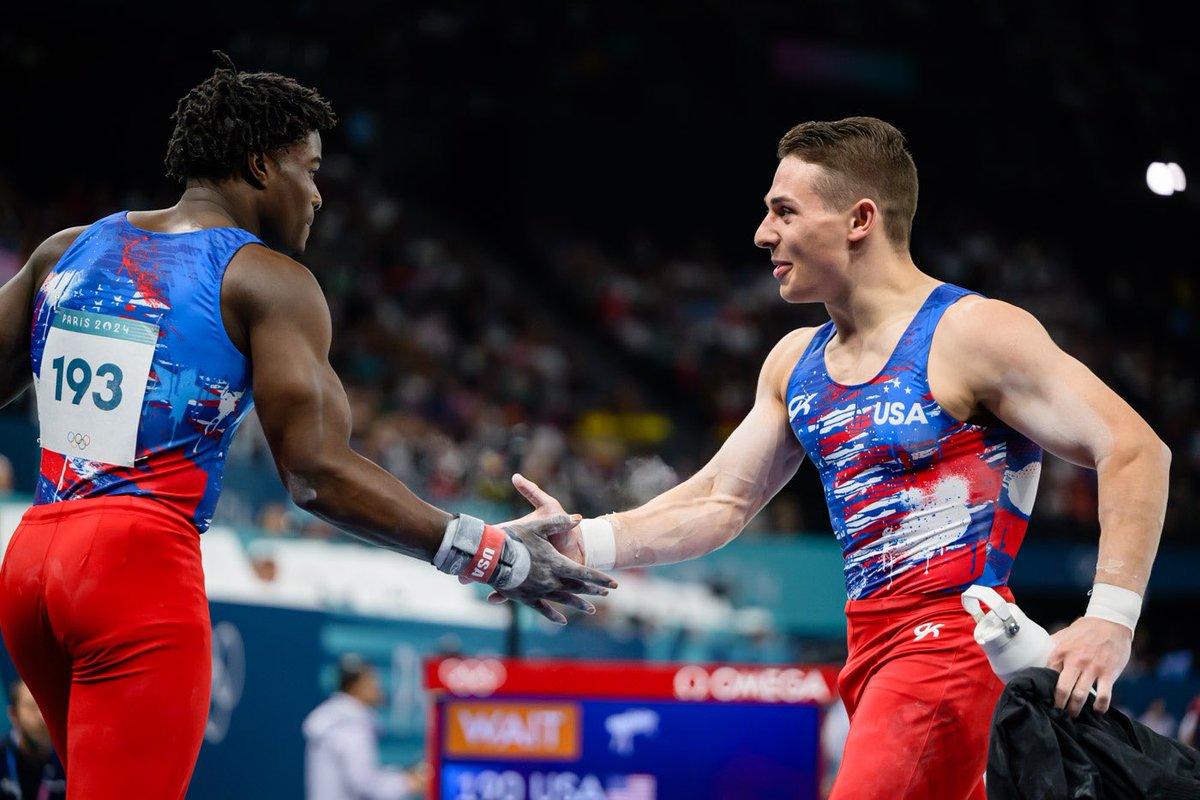 USAGym's tweet photo. These Michigan Men are moving on! ⏩

@FrederickFlips &amp; @PaulJuda2 have qualified to the Men’s All-Around Final at the Olympic Games!

Frederick will start on Pommel Horse &amp; Paul will start on Still Rings! https://t.co/ImtUMIHjfT