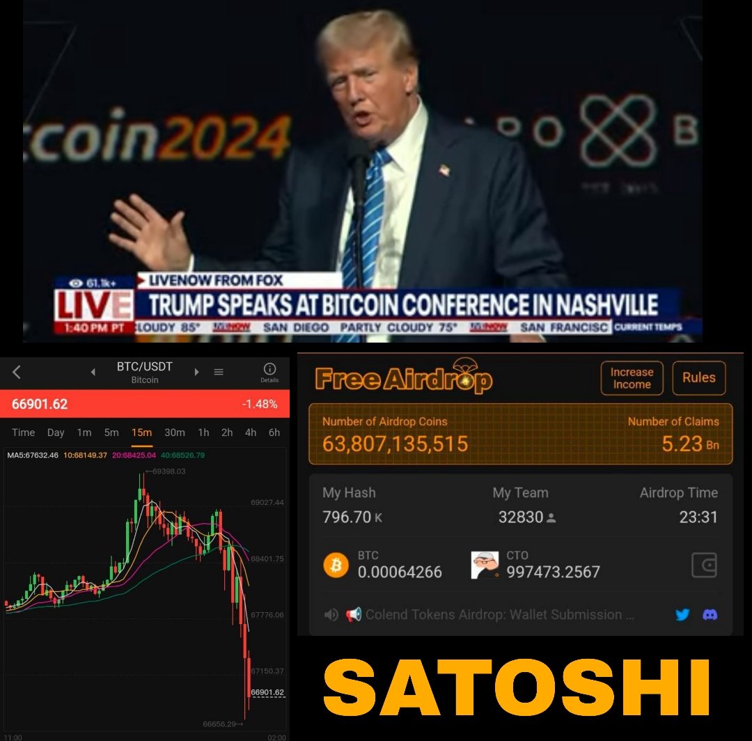 🚨 DONALD J TRUMP SAID: NEVER SELL YOUR #BITCOIN

PRICE DROP BELOW $67,000
EXPECTED DROP $62,000

THEN $BTC Bounce back.

Don't miss SATOSHI Airdrop: invite.satoshiapp.xyz/3l5kn

#Donald_Trump #BTC #cryptocurrency #CryptoNews #BitcoinConference2024