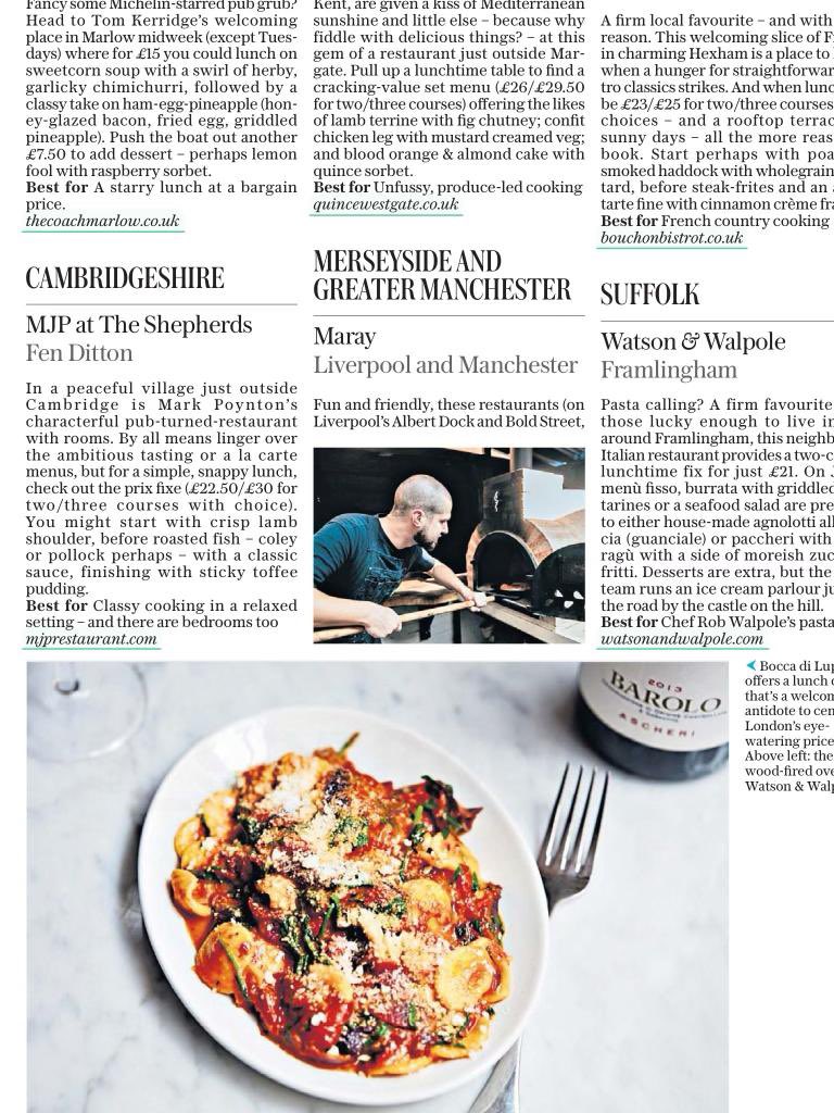 Always nice to be in national press (for good reasons) in the Telegraph today best places to eat under £30 and under