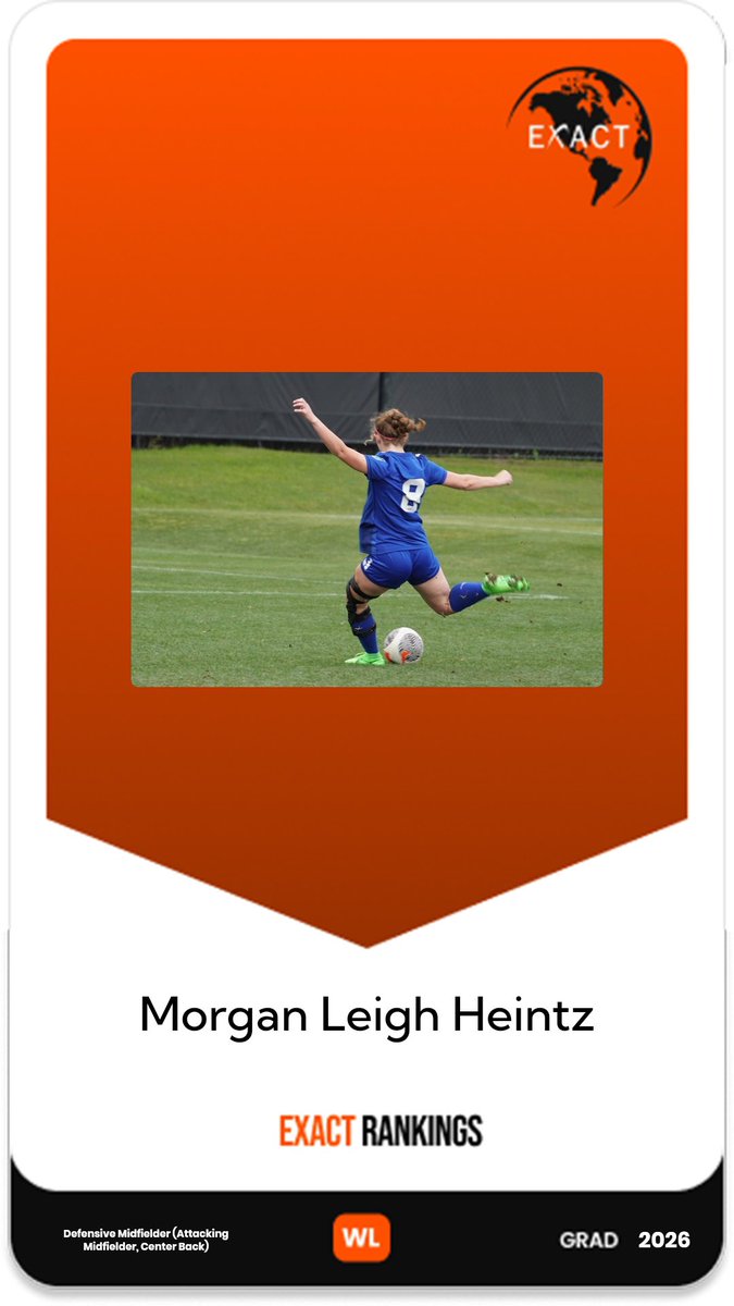 Morgan Heintz (@heintzmorgan) on Twitter photo Got my EXACT rankings player card!! Very honored to be in the voting thank you <a href="/EXACTSports/">EXACT Sports</a> #ecnl #soccer #exact #Recruiting #acl Got my EXACT rankings player card!! Very honored to be in the voting thank you <a href="/EXACTSports/">EXACT Sports</a> #ecnl #soccer #exact #Recruiting #acl